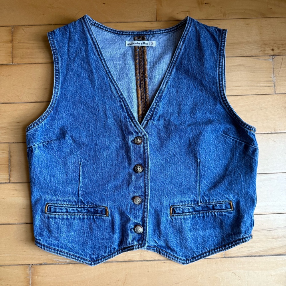 Abercrombie & Fitch Blue Denim Button Front Vest